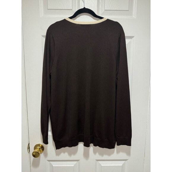 Lauren Ralph Lauren Women's Size 1X Brown V-Neck Cardigan Silk & Cotton Blend - Picture 3 of 4